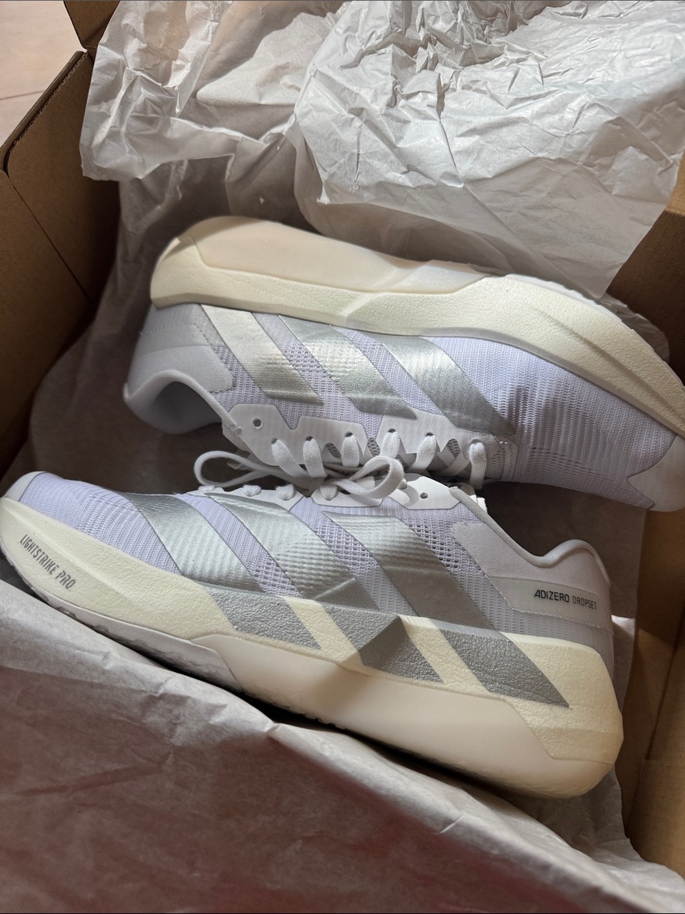 adidas Women's White/Silver adizero dropset Shoes - Lightstrike Pro Sz 8